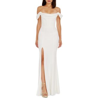 Dress The Population Melania Off the Shoulder Gown in White at Nordstrom, Size Xx-Large