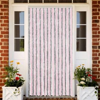 vidaXL Vidaxl - Cortina Antimoscas Chenilla Gris Plateado Y Rosa 100x230 Cm