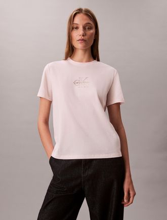 Calvin Klein Jeans T-Shirt CALVIN KLEIN JEANS SS CLASSIC FOIL MONOLOGO TEE, Damen, Gr. XXS (34), tender blush, Web, Obermaterial: 100% Baumwolle, unifarben, regular fit 