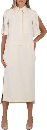 Burberry Split Detail Silk Wool Shirt Dress In Off White, Brand Size 8 (US Size 6)