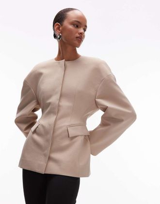 Asos Blazer sagomato color cammello senza colletto-Neutro