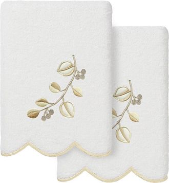 Linum Home Textiles 100% Turkish Cotton Wild Branch Scallop 2Pc Embellished Hand Towel Set