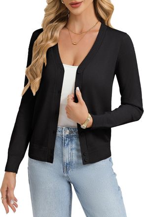 Grace Karin Womens Lightweight Cardigan Summer Classic V Neck Button Down Knit Shrugs Jumper XL Black