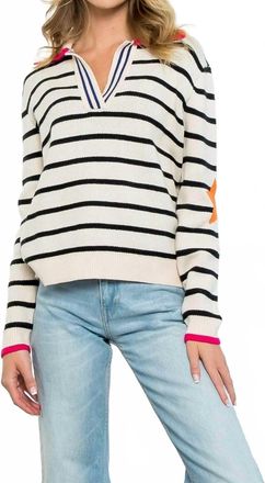 THML Clothing Collared Striped Knit Sweater In Cream