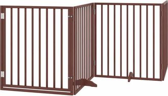vidaXL Dog Gate with Door Foldable 6 Panels Brown 480 cm Poplar Wood vidaXL