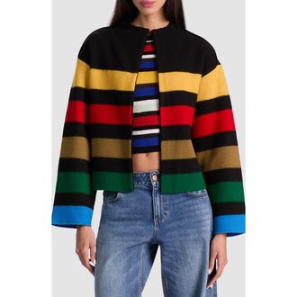 Alice & Olivia Pearson Stripe Wool Jacket in Black Multi at Nordstrom Rack, Size X-Large