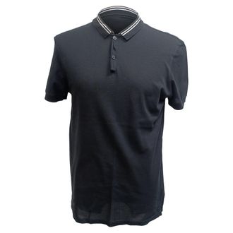 Lanvin Striped Collar Short Sleeve Polo Shirt in Black Cotton
