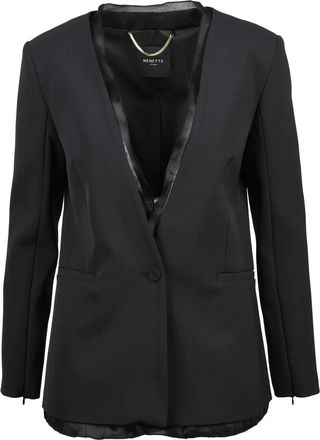 Nenette Black Polyester Button Fitted Jacket