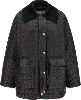 Ganni Black Shiny Quilt Midi Jacket