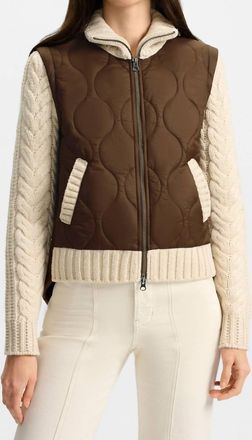 Veronica Beard Patra Knit-Sleeve Quilted Jacket In Mocha Heathered Sand