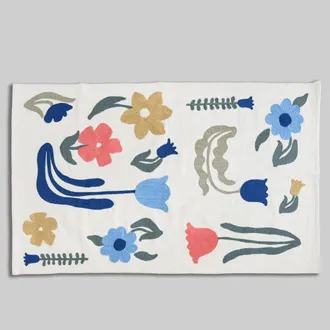 Maisons du monde Alfombra de algod&oacute;n reciclado con bordados de flores, 90x150 cm