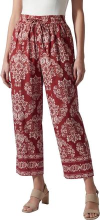 Roaman's Plus Size Wide Leg Cotton Crop Pant in Burgundy Peonies at Nordstrom, Size 20