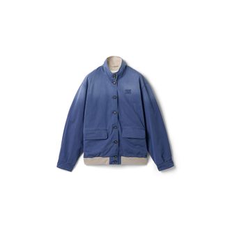 Miu Miu Old Washed Twill Blouson Jacket, Woman, Uniform Blue+limewash, Size 36
