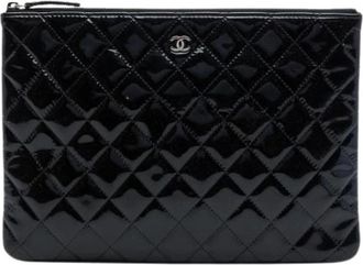 Chanel Pre-owned Quilted Patent Leather Clutch - Dames - Vintage Clutch - Zwart - ONE Size - Leer - Vintage