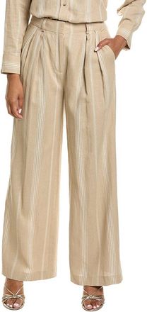 Kenneth Cole High-Rise Pleated Linen-Blend Wide Leg Pant