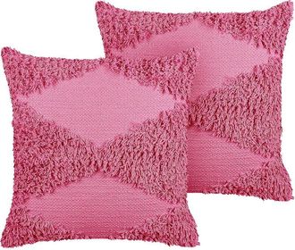 Beliani Set of 2 Decorative Cushions RHOEO Cotton 45 x 45 cm Pink