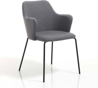 Oresteluchetta Juego De 2 Sillas De Comedor Con Reposabrazos De Tela Y Metal Negro Roly - Gris Oscuro