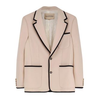 Valentino Single-Breasted Virgin Wool Blazer - Heren - Business blazers - Beige - M - Wol - Kostuums
