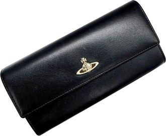 Vivienne Westwood Black Leather Long Wallet (Bi-Fold) (Pre-Owned)