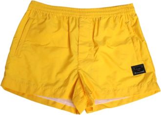 Dolce & Gabbana Gele Logo Plaque Boxer Zwemshorts - Heren - Strandmode - Geel - M - Nylon - Badmode