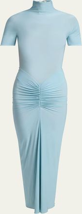 Alaia Mock Neck Draped Midi Dress