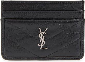 Saint Laurent Niki Matelass&eacute; Leather Card Case in Noir at Nordstrom