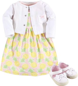Hudson Baby Cotton Dress, Cardigan and Shoe Set in Pineapple at Nordstrom, Size 12-18M