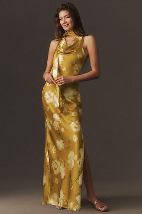 BHLDN Satin Cowled Scarf-Neck Maxi Dress