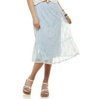 Self Esteem Midi Skirt Womens Light Blue Lace Stretch Tiered A-Line PALL347
