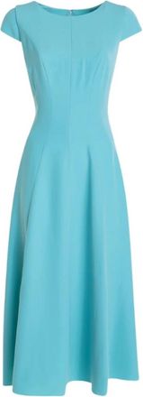 Emporio Armani Turquoise Jurk met Wijde Rok en Korte Mouwen - Dames - Casual kleedjes - Blauw - S - Polyester - Kleedjes