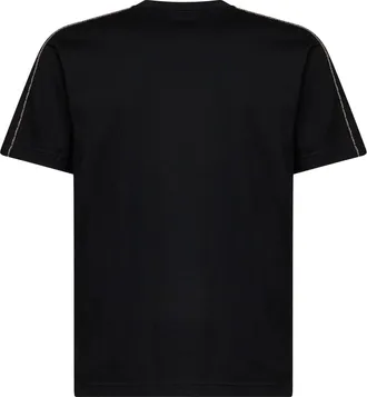 Burberry Mens T-Shirt With Check Trims, Black Cotton T-Shirts And Polos