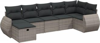 vidaXL Vidaxl - Set De Sof&aacute;s De Jard&iacute;n 7 Piezas Con Cojines Rat&aacute;n Pe Gris
