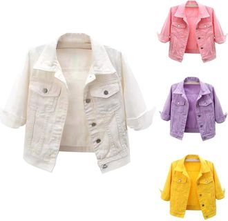 Generic Cropped Denim Jackets Women, Button Down Roll Sleeve Crop Shackets with Pockets Summer Casual Lightweight Coats Summer Jacket Women