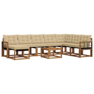 vidaXL Conjunto De Sof&aacute;s De Exterior Con Coj&iacute;n 9 Pcs Natural Y Beige Vidaxl