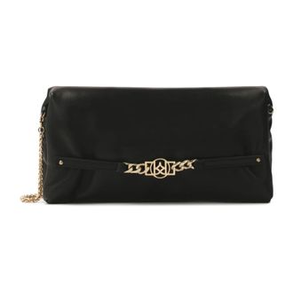 Kazar Zwarte opgeblazen tas met metalen versiering - Dames - Schoudertassen - Zwart - ONE Size - Leer - Tassen