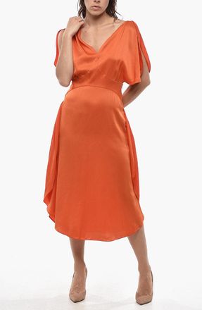 Stella McCartney Satin Flared Dress PAULINA with Petal Sleeve Stella McCartney