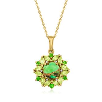 Ross-Simons Green Turquoise and Multi-Gemstone Pendant Necklace With White Zircon in 18kt Gold Over Sterling