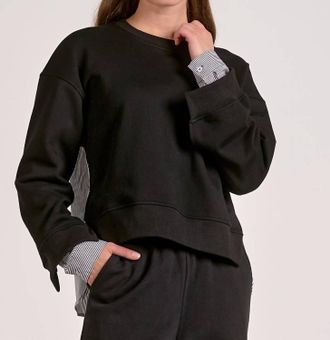 Elan Margot Mixed Media Top In Black Black Stripe