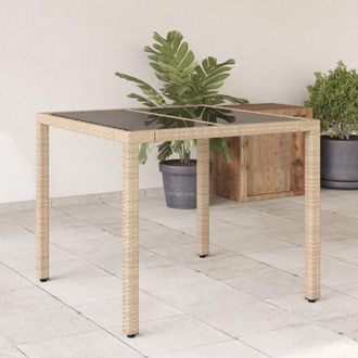 vidaXL Mesa De Jard&iacute;n Superficie De Vidrio Rat&aacute;n Pe Beige 90x90x75 Cm Vidaxl