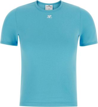 Courr&egrave;ges Light Blue Crew Neck Logo T-shirt