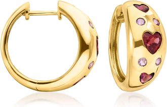 Ross-Simons Multi-Gemstone Heart Station Hoop Earrings in 18kt Gold Over Sterling