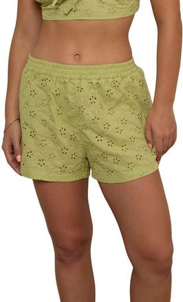 Motel Verie Eyelet Cotton Shorts in Little Daisy Broderie Lime at Nordstrom, Size X-Small