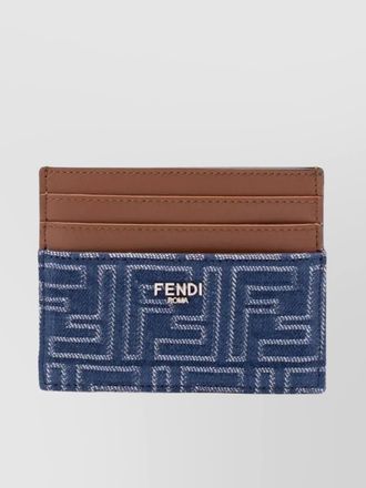 Fendi leather and denim-effect jacquard card holder