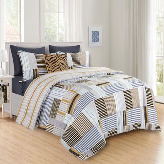 Elegant Comfort 8-Pc Patch Reversible Comforter Set, Includes Double Sided Storage Pockets Sheet Set