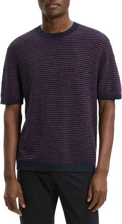 Theory Kolben Stripe Linen & Cotton Blend T-Shirt in New Baltic/grapevine - 2Sd at Nordstrom, Size Xx-Large