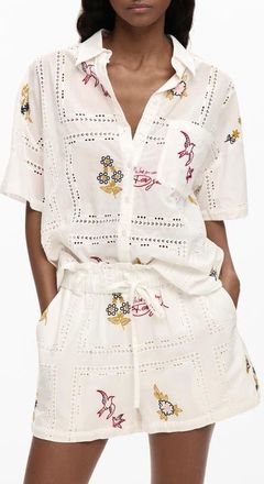 Desigual Embroidered Woven Shirt in White at Nordstrom, Size X-Large