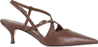 Giampaolo Viozzi Brown Cross-Strap Kitten Heel Leather Pumps