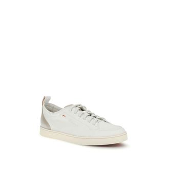 Santoni Calf Leather Low Top Sneaker - White