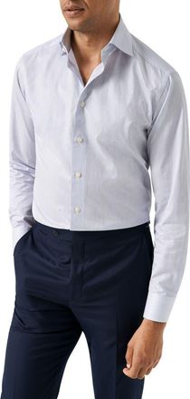 Eton Slim Fit Stripe Cotton Dress Shirt in Dark Blue at Nordstrom, Size 15.5
