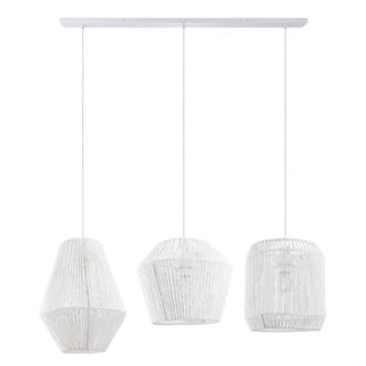 Paco Home L&aacute;mpara Suspensi&oacute;n Mesa Comedor Cesto Boho Colgante L&aacute;mpara E27 Rat&aacute;n L&aacute;mpara Colgante - Blanco, Blanco (&oslash;28 + &Oslash;30 + &Oslash;33cm) - Paco Home